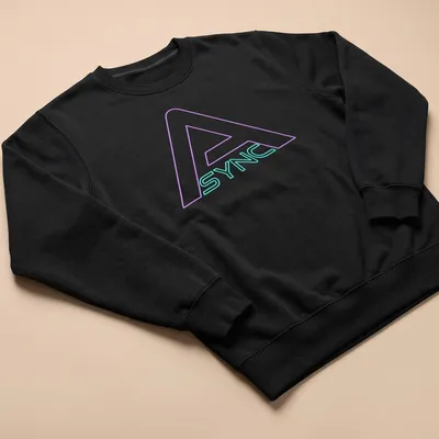 Neon logo t-shirt featuring the word ASYNC in bright blue and pink. — printed on a unisex sweatshirt