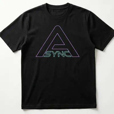 Neon logo t-shirt featuring the word ASYNC in bright blue and pink. — printed on a unisex t-shirt