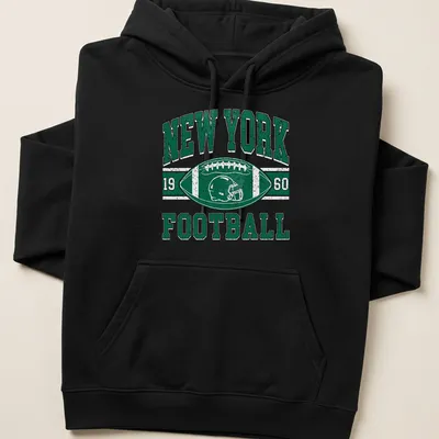 Retro distressed New York Football tee with a helmet and ball design — printed on a unisex hoodie