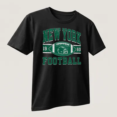 Retro distressed New York Football tee with a helmet and ball design — printed on a unisex t-shirt (angled view)