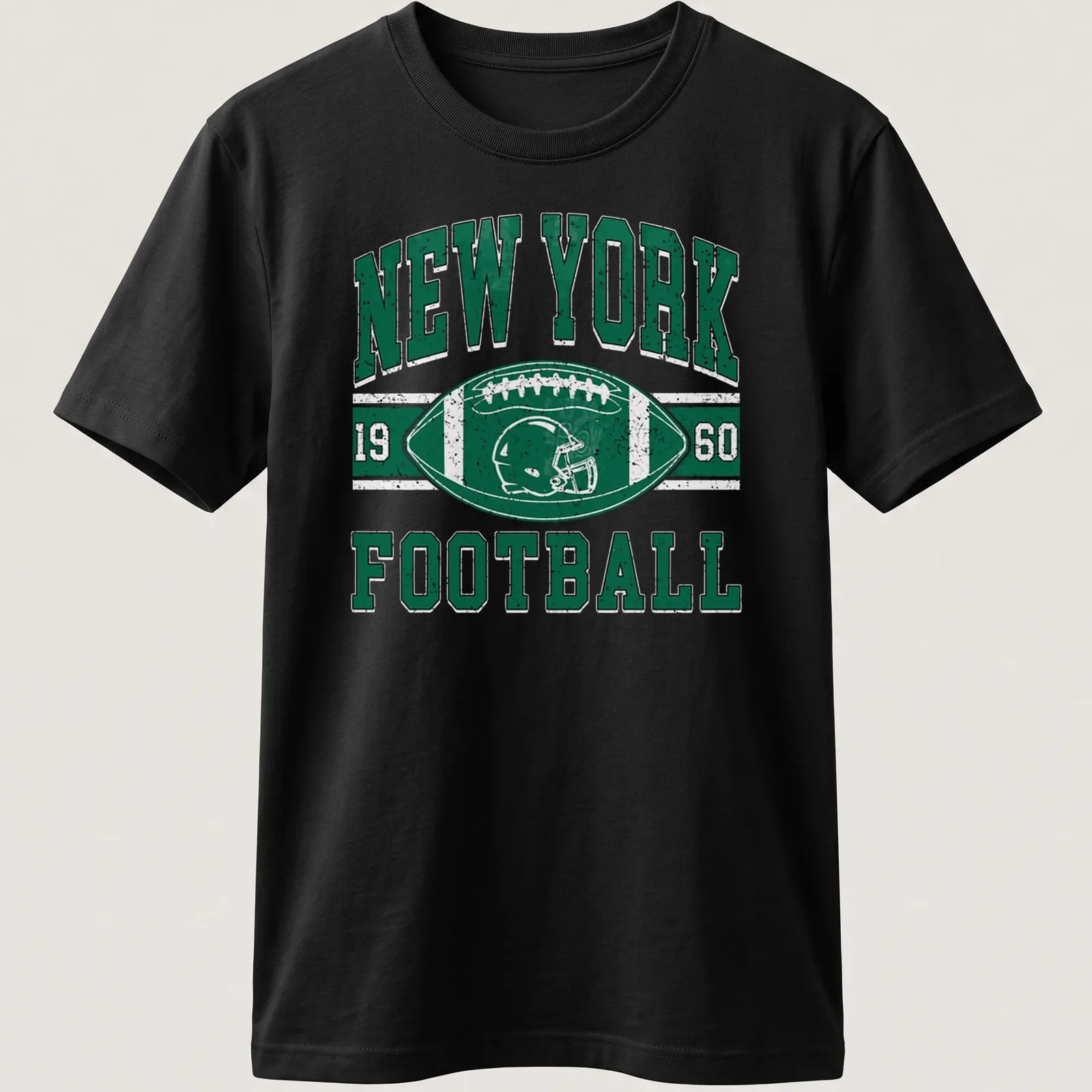 Retro distressed New York Football tee with a helmet and ball design — printed on a unisex t-shirt