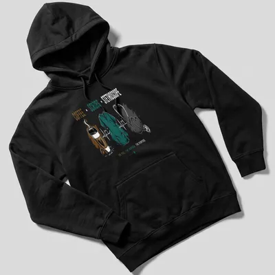 Modern illustration of coffee, scrubs, and stethoscope with printed text. — printed on a unisex hoodie