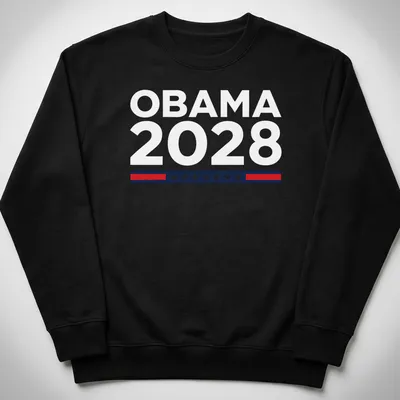 Bold graphic Obama 2028 T-shirt in red, white, and blue. — printed on a unisex sweatshirt