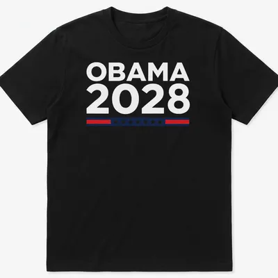 Bold graphic Obama 2028 T-shirt in red, white, and blue.