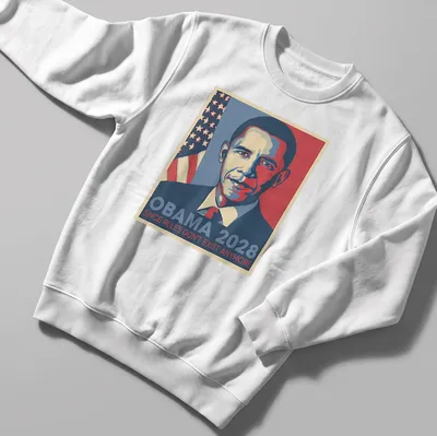 Retro t-shirt with the text 'Obama 2028 Since Rules Don't Exist Anymore' in blue, red, and white — printed on a unisex sweatshirt