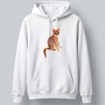 Realistic print of an orange cat lounging with cream and brown fur — printed on a unisex hoodie