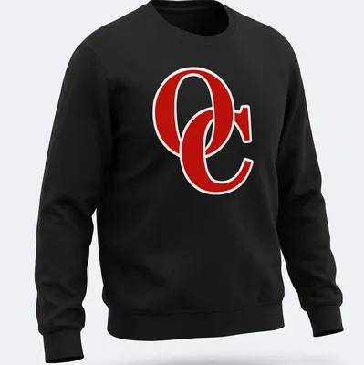 Bold OC logo t-shirt in red with a simple graphic design — printed on a unisex sweatshirt