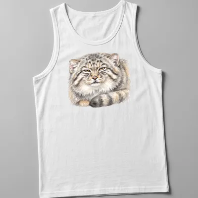 Watercolor print of a relaxed Pallas cat with 'Unbothered' text above. — printed on a tank top