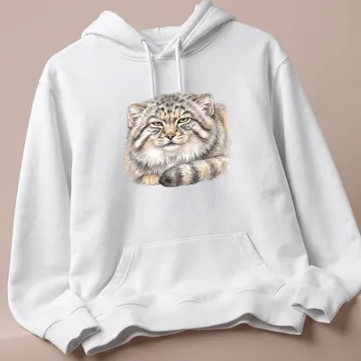 Watercolor print of a relaxed Pallas cat with 'Unbothered' text above. — printed on a unisex hoodie