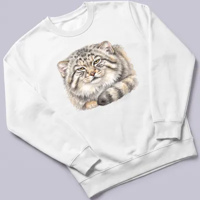 Watercolor print of a relaxed Pallas cat with 'Unbothered' text above. — printed on a unisex sweatshirt