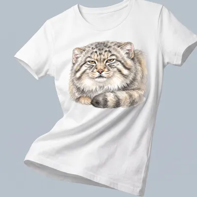 Watercolor print of a relaxed Pallas cat with 'Unbothered' text above. — printed on a women's shirt