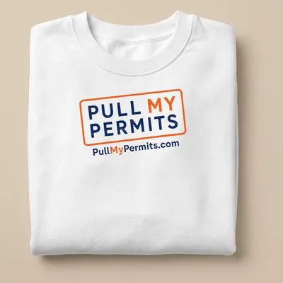 Bold typography shirt with the text Pull My Permits and website — printed on a unisex sweatshirt