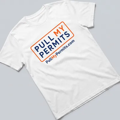 Bold typography shirt with the text Pull My Permits and website