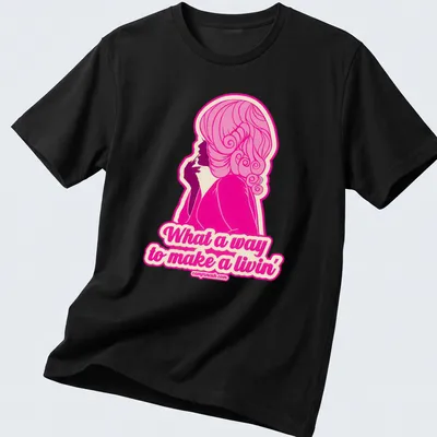 Retro style t-shirt featuring a pink silhouette woman with text below