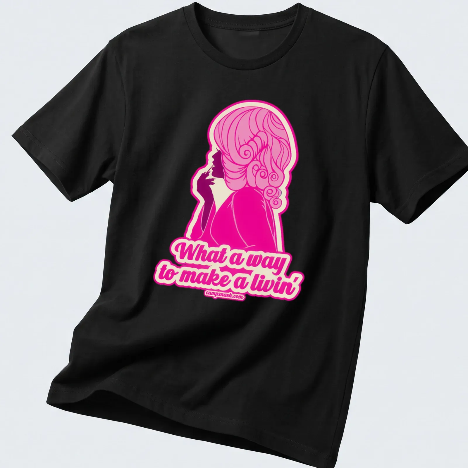 Retro style t-shirt featuring a pink silhouette woman with text below — printed on a unisex t-shirt