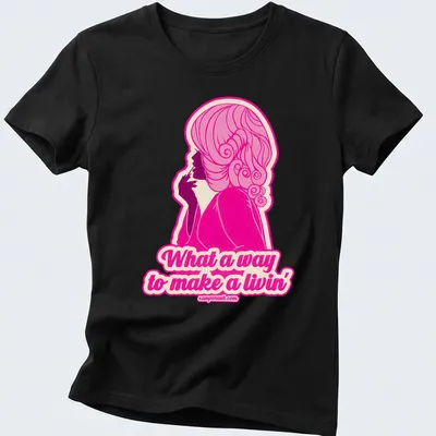 Retro style t-shirt featuring a pink silhouette woman with text below — printed on a women's shirt