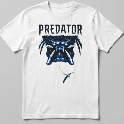 Bold graphic of the Predator face with striking blue and black colors.