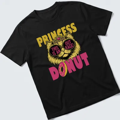 Brightly colored illustration of a cat with sunglasses and a crown, with bold text. — printed on a unisex t-shirt