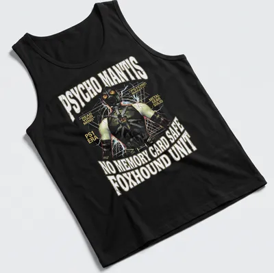 Retro distressed t-shirt featuring Psycho Mantis from Metal Gear Solid — printed on a tank top