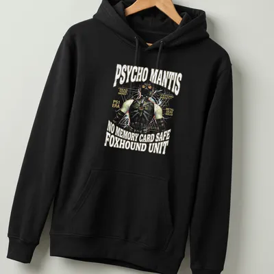 Retro distressed t-shirt featuring Psycho Mantis from Metal Gear Solid — printed on a unisex hoodie
