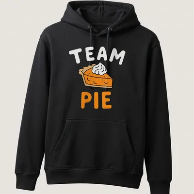 Kawaii Pumpkin Pie T-shirt with cute illustration and Team Pie text — printed on a unisex hoodie