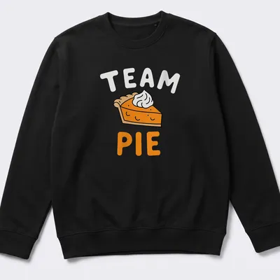 Kawaii Pumpkin Pie T-shirt with cute illustration and Team Pie text — printed on a unisex sweatshirt