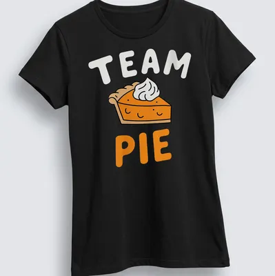 Kawaii Pumpkin Pie T-shirt with cute illustration and Team Pie text — printed on a women's shirt