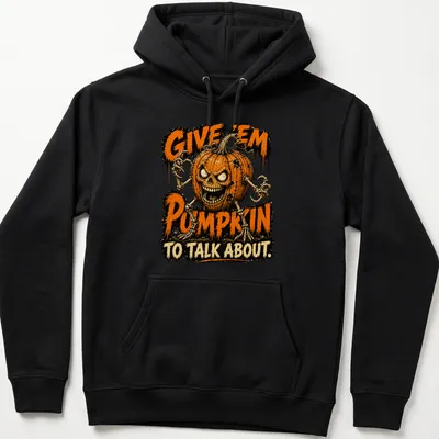 Cartoon pumpkin skeleton with humorous text for Halloween celebration — printed on a unisex hoodie