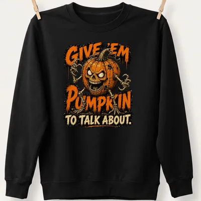 Cartoon pumpkin skeleton with humorous text for Halloween celebration — printed on a unisex sweatshirt