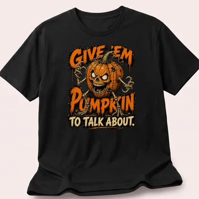 Cartoon pumpkin skeleton with humorous text for Halloween celebration