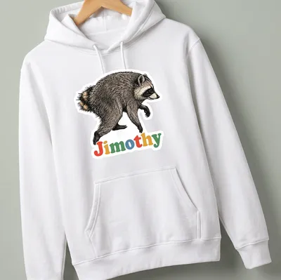 Realistic illustration of a raccoon named Jimothy with colorful details — printed on a unisex hoodie