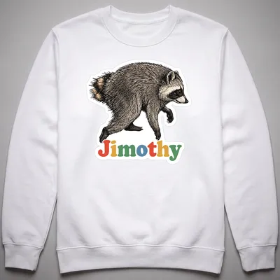 Realistic illustration of a raccoon named Jimothy with colorful details — printed on a unisex sweatshirt