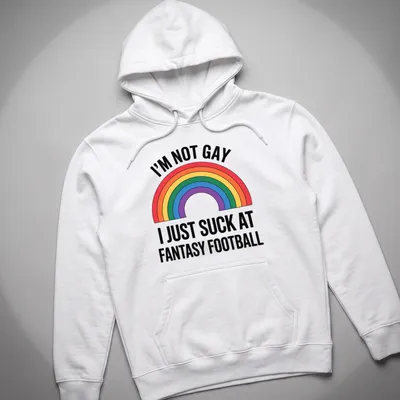Bold graphic tee featuring rainbow colors and humorous fantasy football text — printed on a unisex hoodie