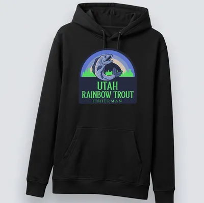 Vintage style t-shirt featuring rainbow trout and text for Utah fishermen — printed on a unisex hoodie