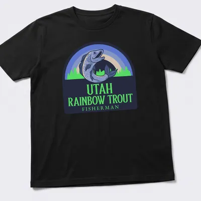 Vintage style t-shirt featuring rainbow trout and text for Utah fishermen