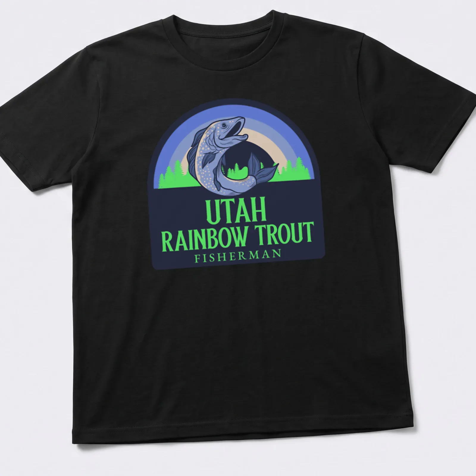 Vintage style t-shirt featuring rainbow trout and text for Utah fishermen — printed on a unisex t-shirt