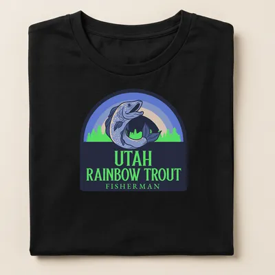 Vintage style t-shirt featuring rainbow trout and text for Utah fishermen — printed on a women's shirt