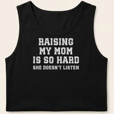 Bold distressed text humor about parenting on a white — printed on a tank top