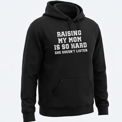 Bold distressed text humor about parenting on a white — printed on a unisex hoodie