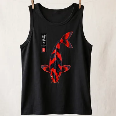 Realistic print of a Utsuri Koi fish with colorful details on a — printed on a tank top