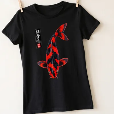 Realistic print of a Utsuri Koi fish with colorful details on a — printed on a women's shirt