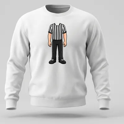 Cartoon referee in black and white stripes, complete with a whistle. — printed on a unisex sweatshirt