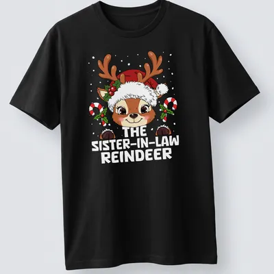 Kawaii-style reindeer with Christmas hat and text celebrating sister-in-law