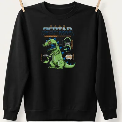 Blueprint schematic print of Reptar in green, blue, and orange with playful text — printed on a unisex sweatshirt