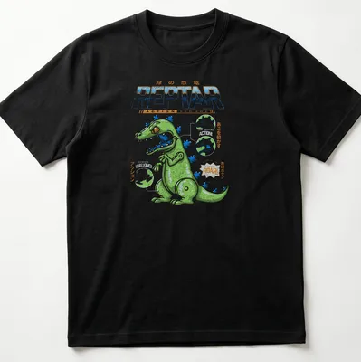Blueprint schematic print of Reptar in green, blue, and orange with playful text — printed on a unisex t-shirt