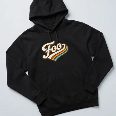 Retro graphic tee featuring the word Foo in colorful retro styling — printed on a unisex hoodie