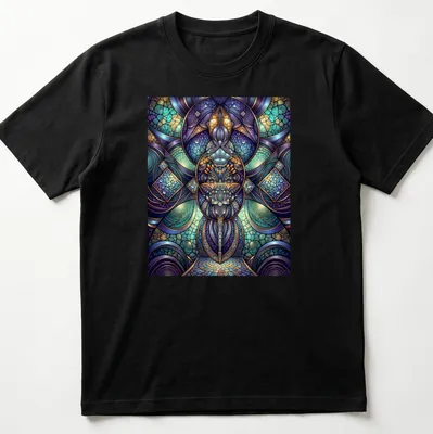 Sacred geometry design in violet and turquoise mosaic style