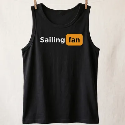 Bold typography Sailing Fan t-shirt in black, orange and white. — printed on a tank top
