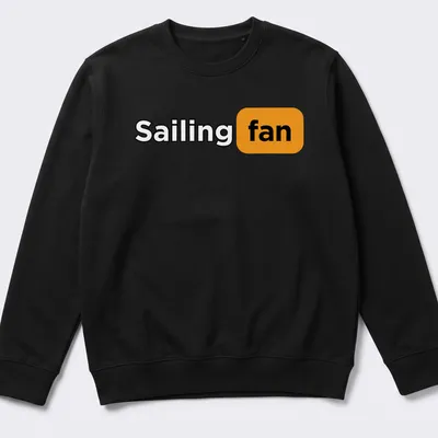 Bold typography Sailing Fan t-shirt in black, orange and white. — printed on a unisex sweatshirt