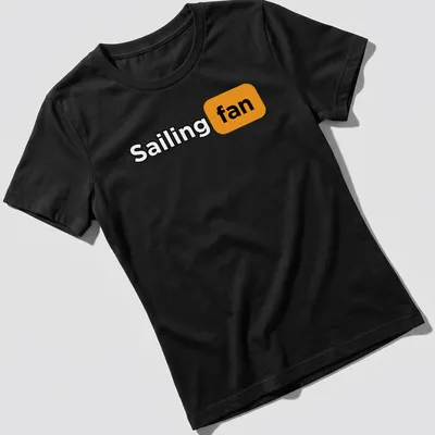 Bold typography Sailing Fan t-shirt in black, orange and white. — printed on a women's shirt
